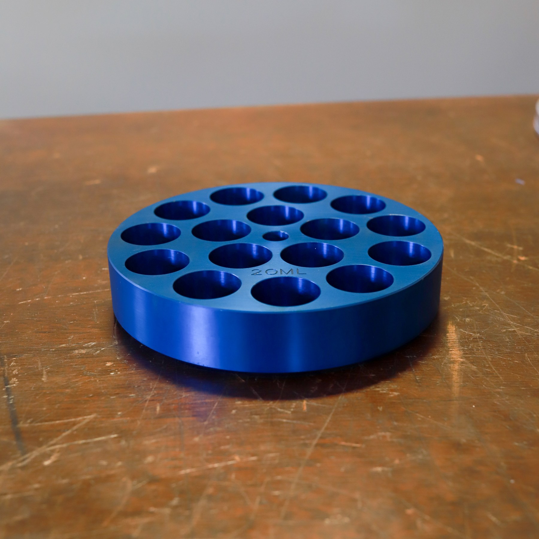 Blue anodized machined pocket plate by Blue Ridge Tool