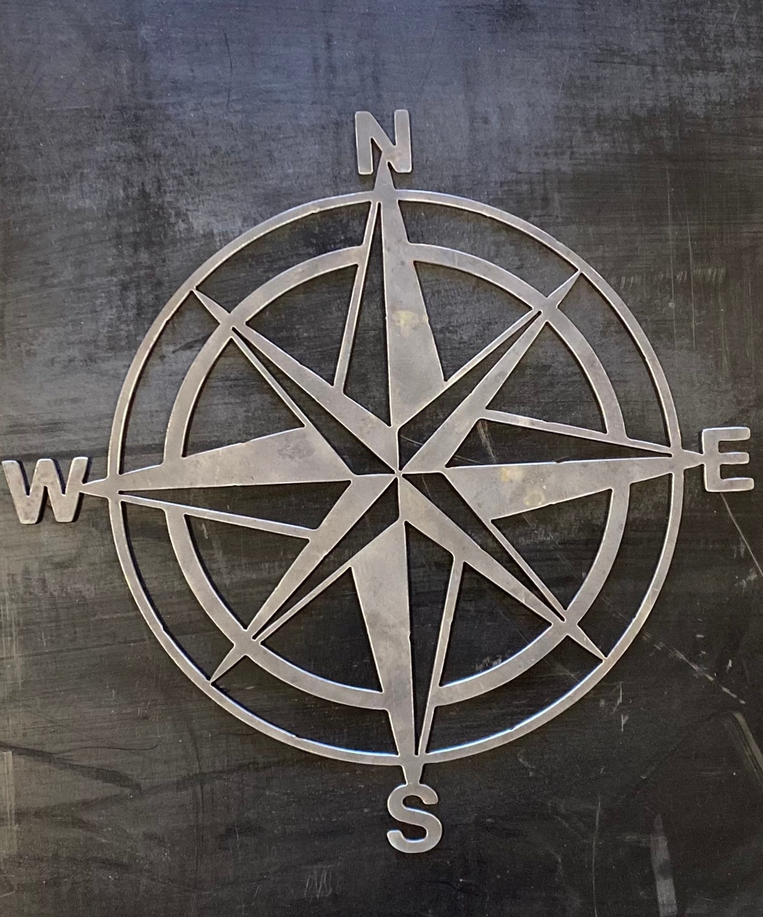 Stainless compass rose cut by Blue Ridge Tool