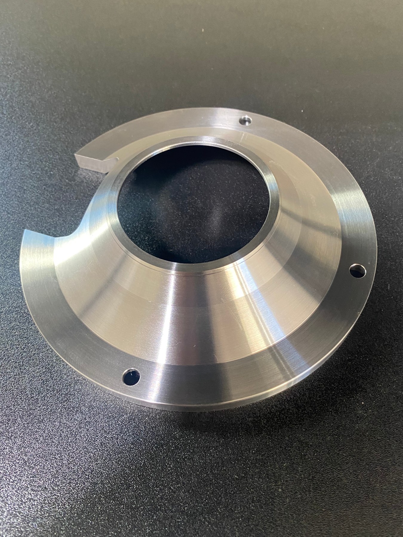 Turned aluminum cone flange produced by Blue Ridge Tool